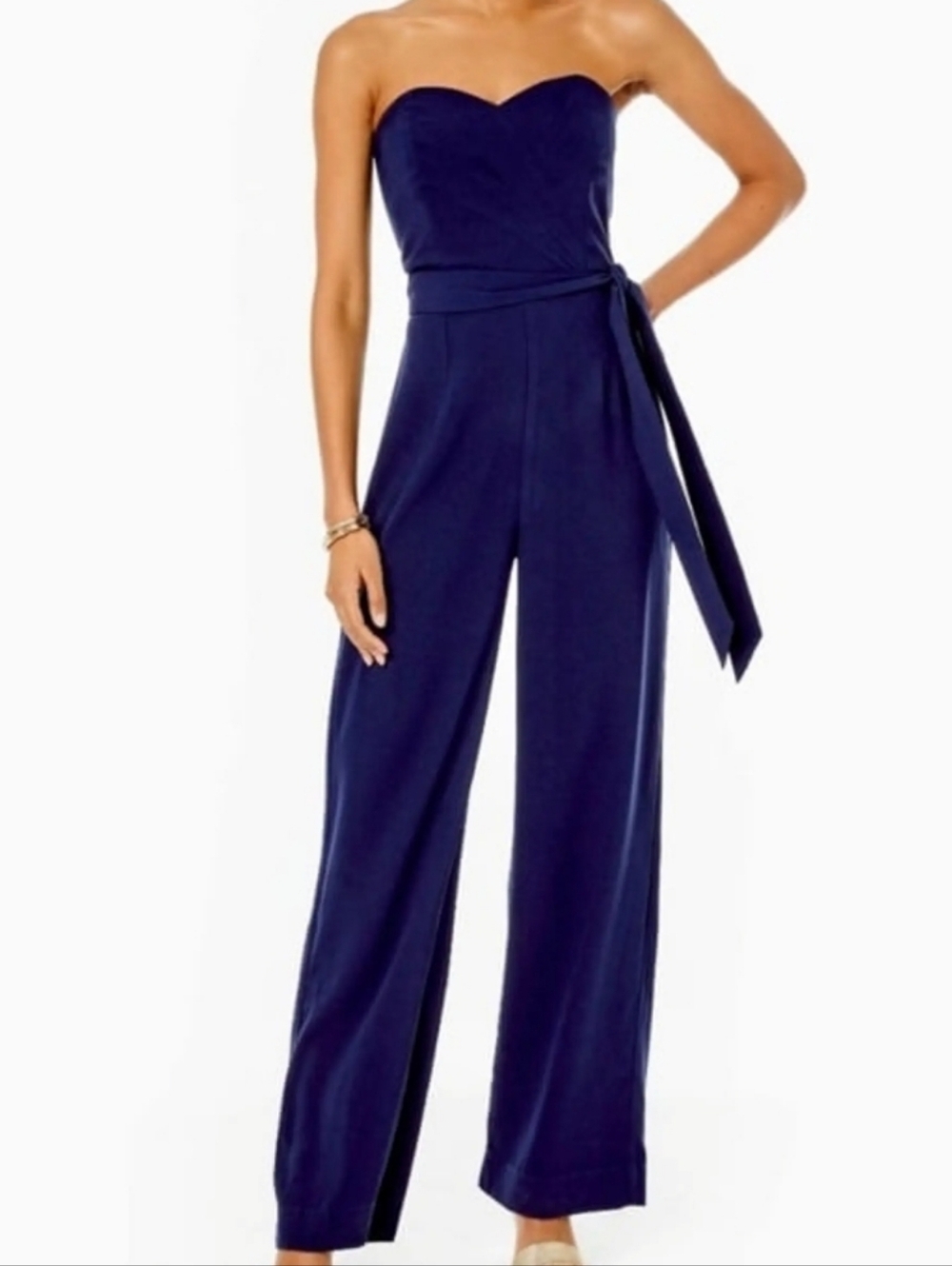 Lilly Pulitzer Navy Kylo Strapless Wide Leg Jumpsuit 2 Sweetheart Neckline